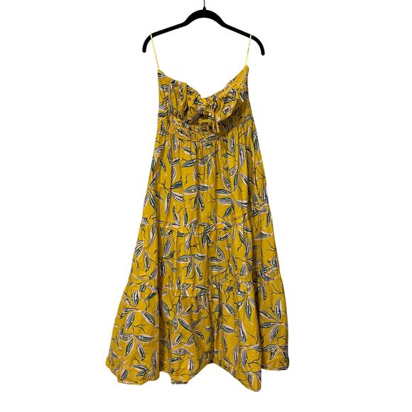 Anthropologie 100% Cotton Yellow Floral Somerset Strapless Maxi Dress Size Large - Picture 4 of 8